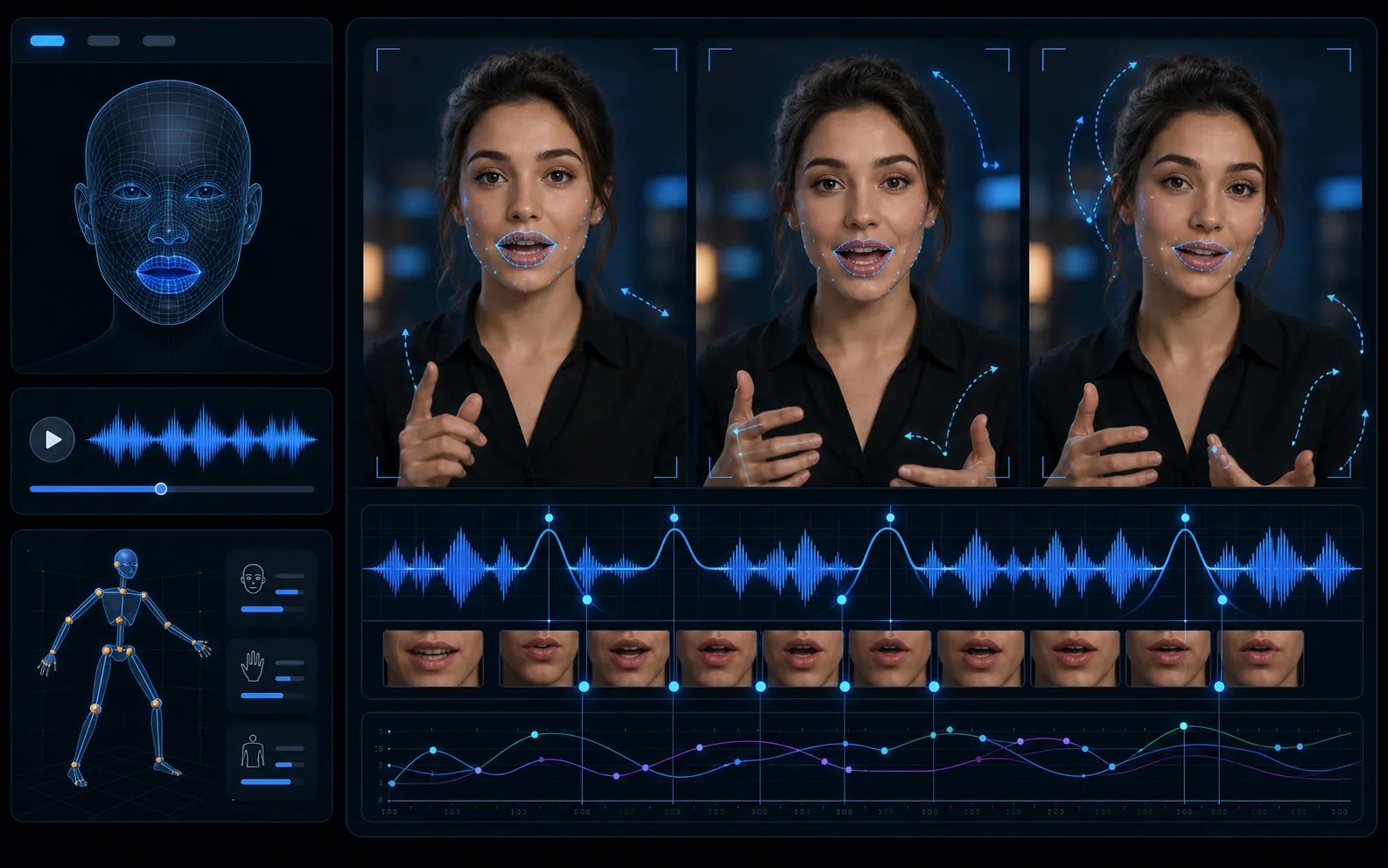 Lip-sync and facial motion for talking avatars