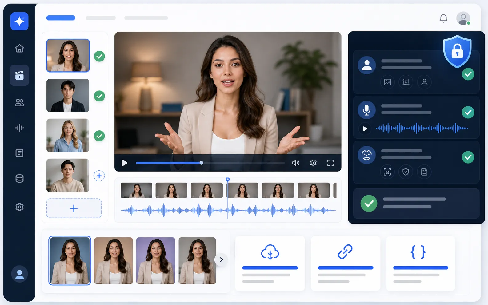 Consent-aware avatar video preview and API handoff workflow