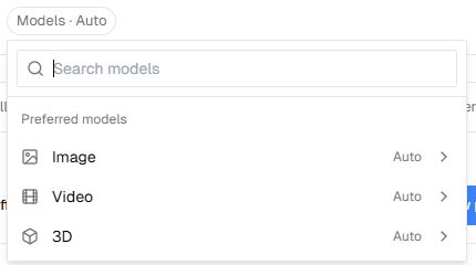 Seletor de modelos com preferências para Image, Video e 3D