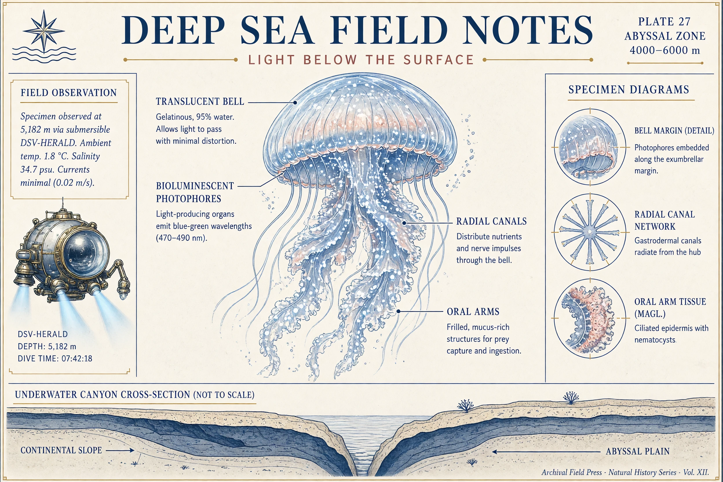A detailed deep-sea field guide demonstrating complex prompt following and clear typography