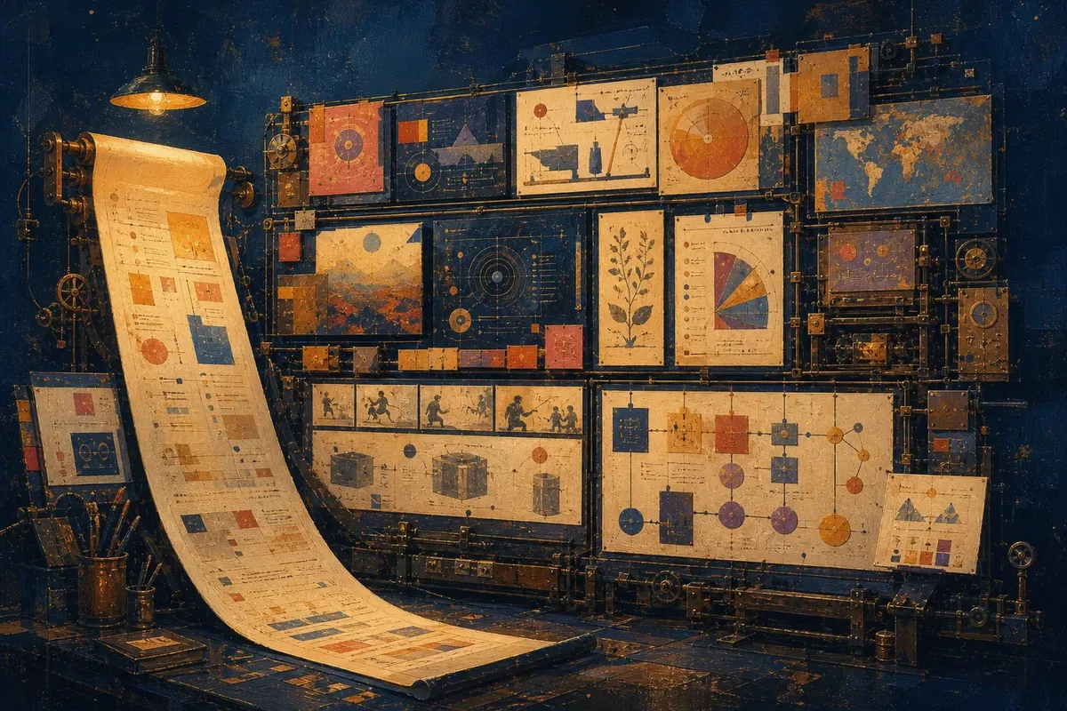 Studio thiết kế thông tin họa sĩ biến một đoạn ngắn dài thành sơ đồ, biểu đồ, bản đồ và storyboard kết nối