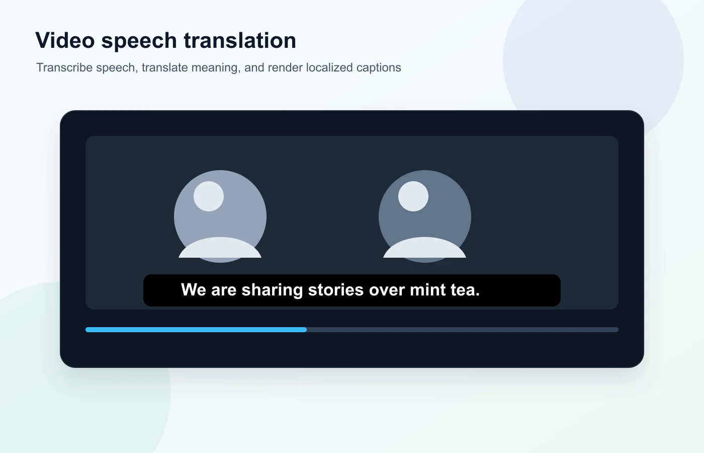 Video translation example showing speech transcription and localized captions