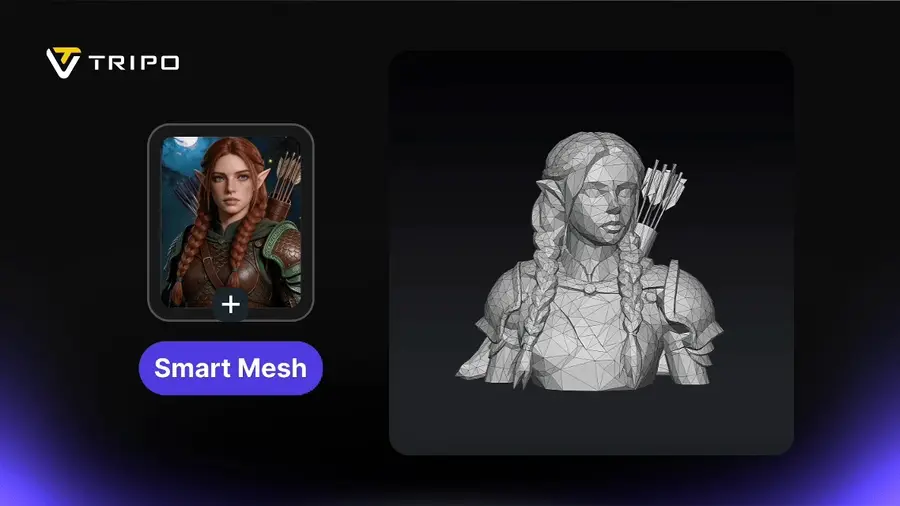 Tripo Smart Mesh P1.0 클린 토폴로지 예시