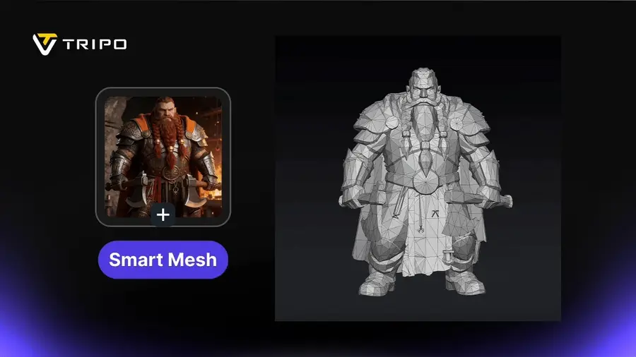 Tripo Smart Mesh P1.0 제작 워크플로우 예시